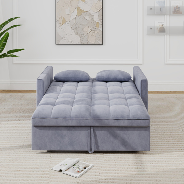 灯芯绒双人沙发床，带拉出式床铺、2个靠枕及侧边储物袋-3