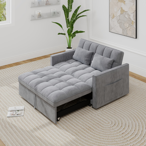 灯芯绒双人沙发床，带拉出式床铺、2个靠枕及侧边储物袋-8