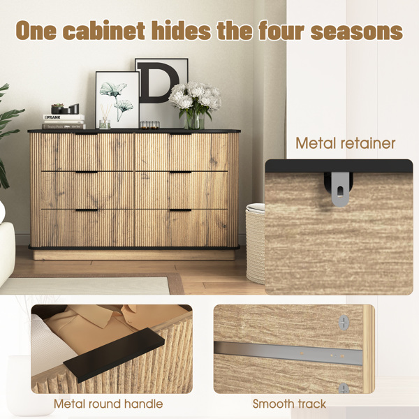 现代多功能六抽屉 MDF 橱柜，圆角和多功能设计的完美结合，产品尺寸为 47.2 * 15.7 * 29.6 英寸。-7