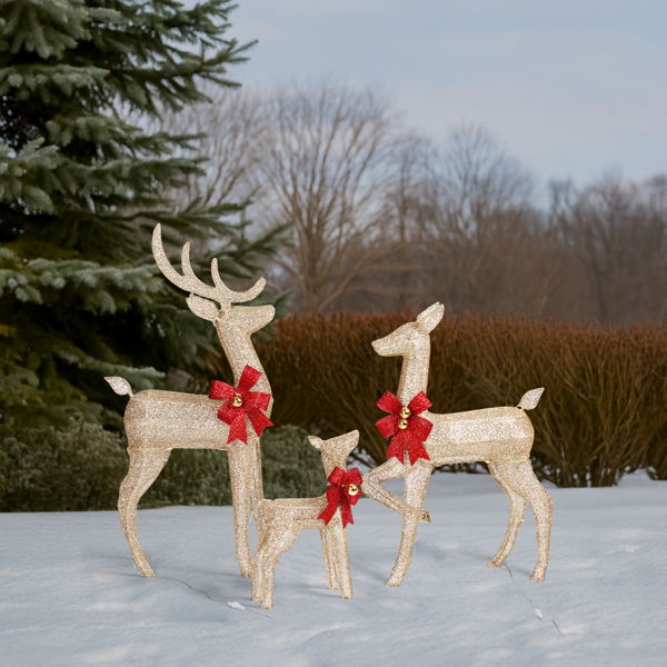 3pcs 4FT  香槟金色 家庭麋鹿 210LED暖白灯 闪粉网纹布 圣诞灯饰麋鹿 31V 3.6W 英规-12