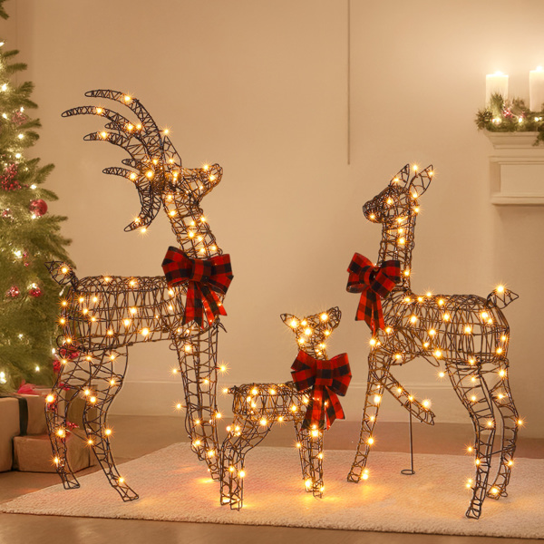 3pcs 4FT  棕色绕藤 家庭麋鹿 210LED暖白灯 塑料 圣诞灯饰麋鹿 31V 3.6W 英规-10