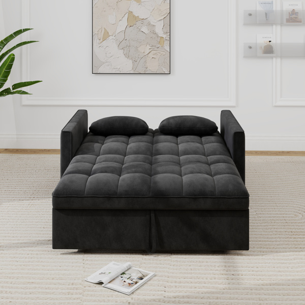 灯芯绒双人沙发床，带拉出式床铺、2个靠枕及侧边储物袋-3