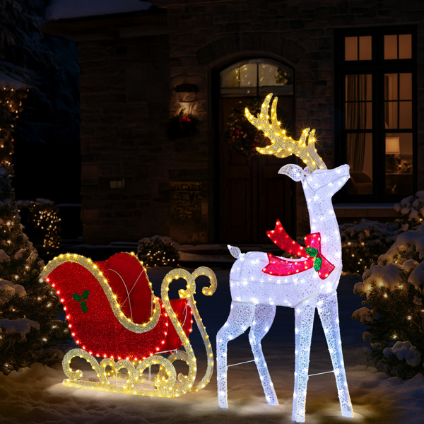 5FT  白加红  鹿拉车  448L皮线灯 白灯加暖白灯   蒙布 圣诞灯饰麋鹿 12V 8.4W 英规-4