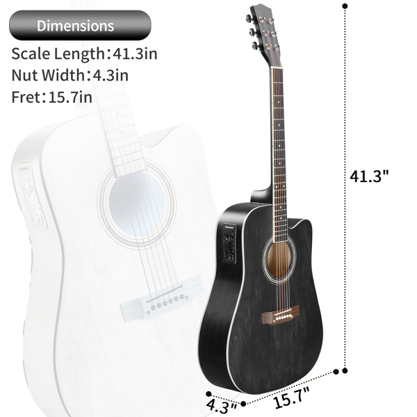 【亚马逊禁售】KMA101 41in 缺角调音EQ 椴木 带音箱 民谣吉他 擦色黑色-5