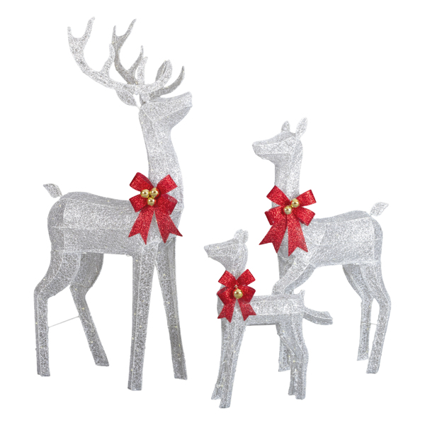 3pcs 5FT  银色 家庭麋鹿 290LED暖白灯 闪粉网纹布 圣诞灯饰麋鹿 30V 6W-13