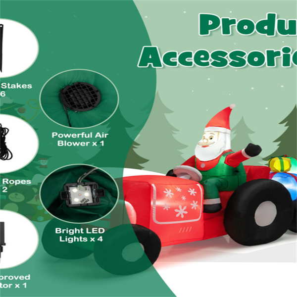 9英尺长的充气圣诞装饰（姜饼店和圣诞老人），彩色串灯+LED灯泡-7