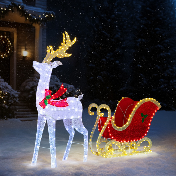 5FT  白加红  鹿拉车  448L皮线灯 白灯加暖白灯   蒙布 圣诞灯饰麋鹿 12V 8.4W 英规-7