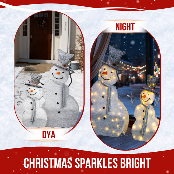 2pcs 4ft 2.6ft 白色 歪头雪人 绕线植绒 80LED灯暖白 圣诞灯饰雪人 30V 3.6W 美规-7