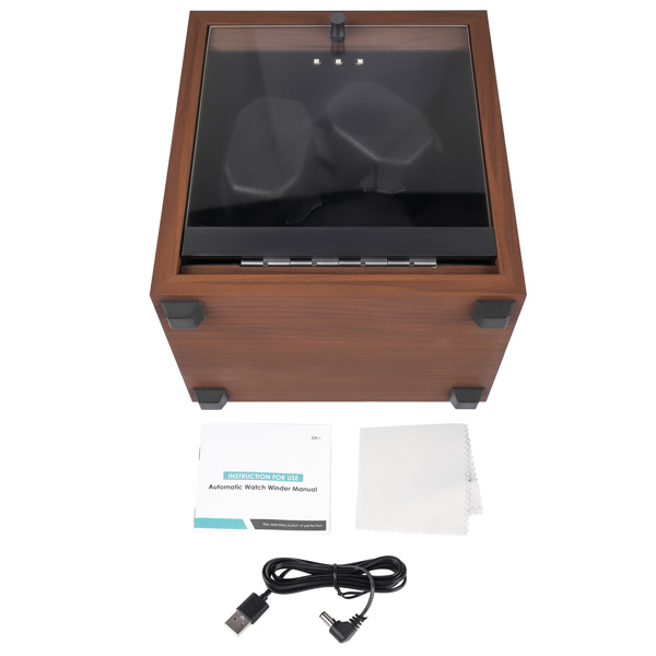 摇表器 Wooden 3 Automatic Watch Winder, Black Walnut Grain Super Quiet Rotating Box Shaker, 4 Rotation Mode, Blue LED Light, Black High Elastic Memory Foam Pad Replacement for Lady and Man Watches-4