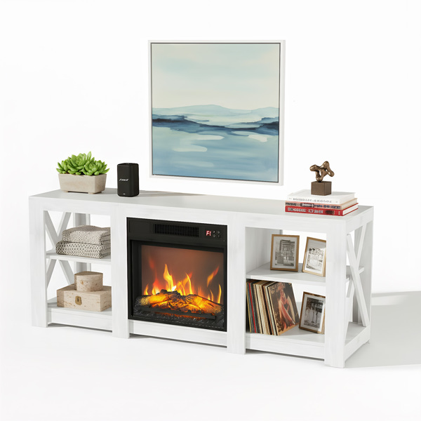 58寸白色双面交叉壁炉柜 149*40*60cm 18寸壁炉芯-2