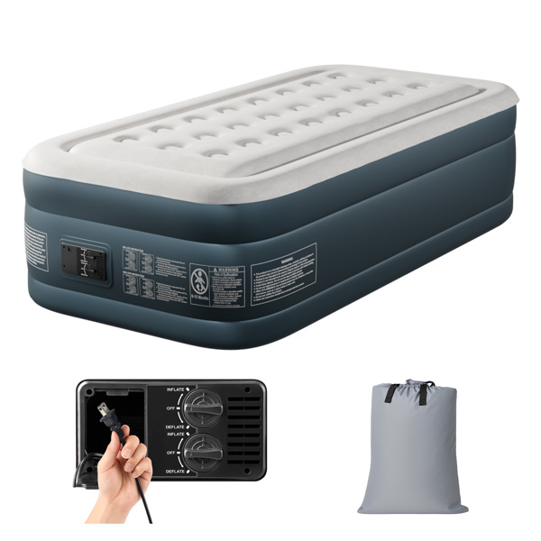 75*39*18in 植绒床面 PVC围带&底部 灰白色+深灰色 野营床垫 充气 带收纳袋 圆孔 美规插头 100kg-2