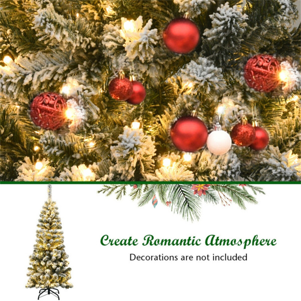 4.5英尺雪花绒铅笔圣诞树-242个尖端，150个暖LED，优质PVC，坚固的金属支架-9