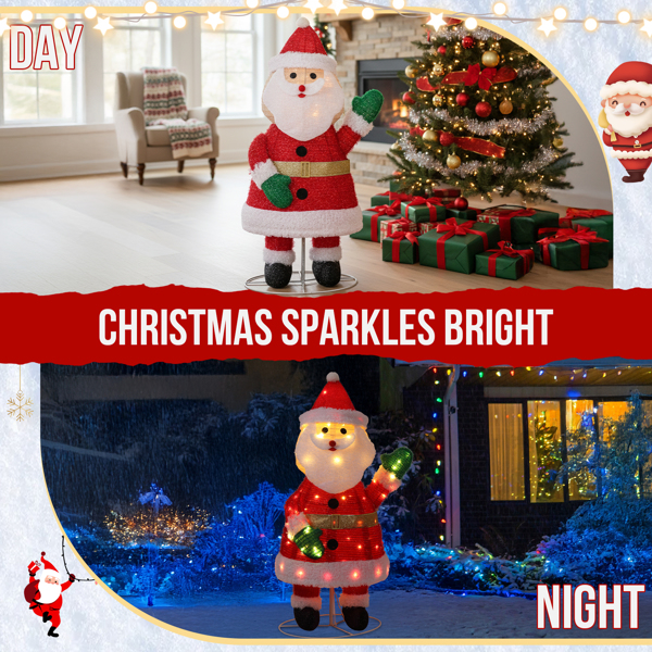 3.3ft  葱布加羊圈绒 挥手圣诞老人 100L暖白皮线灯 伸缩款  庭院圣诞老人装饰 4.5V 3.6W 美规-8