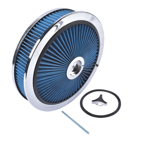 空气滤清器 14" x 3" Air Cleaner Set Super Flow Washable Element Blue Recessed Chrome Top-6