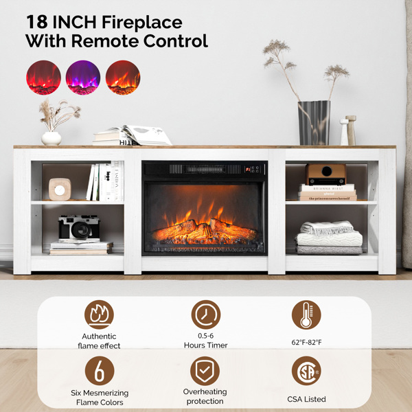 70寸水洗白色柜体+棕色台面双面交叉壁炉柜 177.8*34.5*60cm 23寸壁炉芯-5