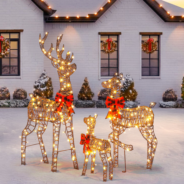 3pcs 5FT  棕色绕藤 家庭麋鹿 290LED暖白灯 塑料 圣诞灯饰麋鹿 30V 6W-10