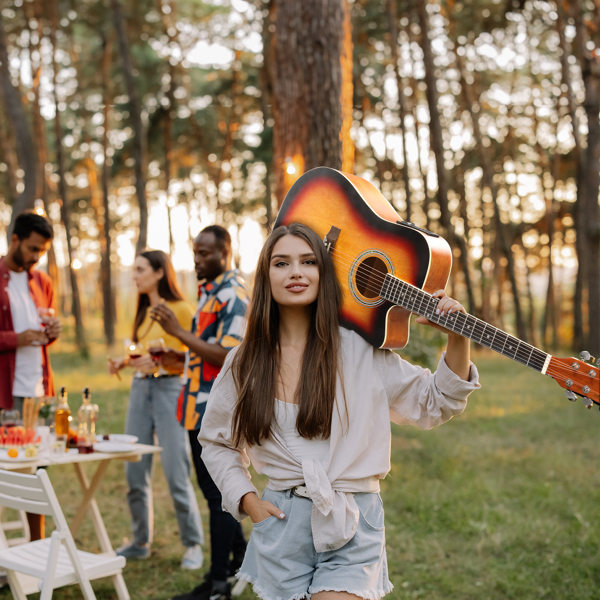 【亚马逊禁售】KMA101 41in 缺角调音EQ 椴木 带音箱 民谣吉他 擦色日落色-13