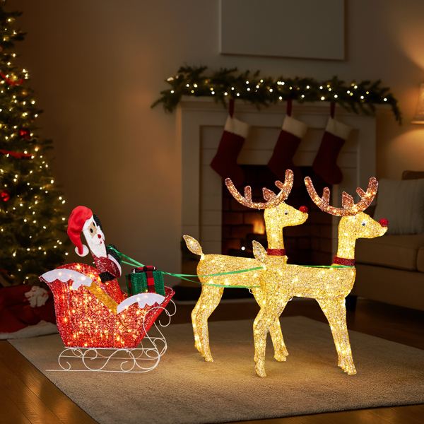 180*24*86cm  鹿拉老人 拼接款 暖白灯 270灯 撒粉网布 圣诞灯饰麋鹿30V 6W-9