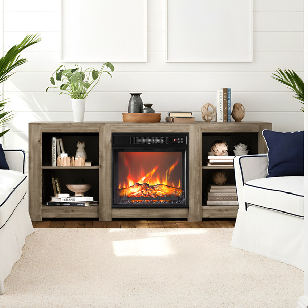 58寸灰古橡木色双面交叉壁炉柜 149*40*60cm 18寸壁炉芯-8