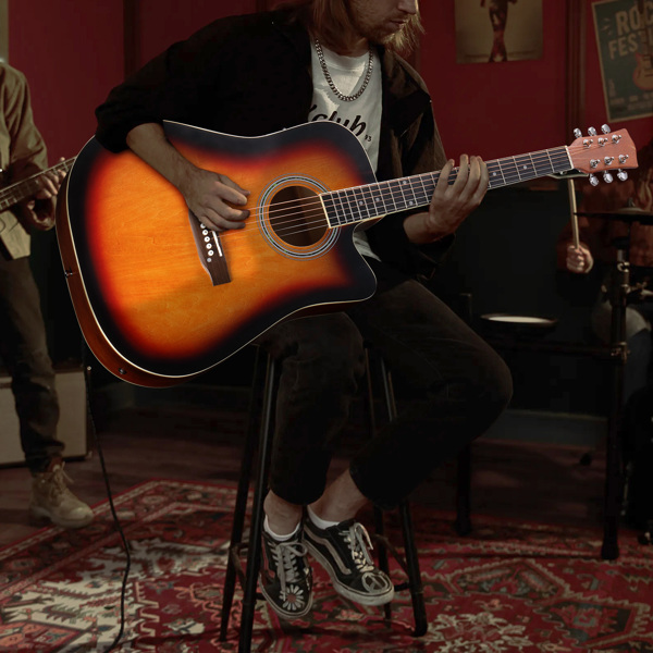 【亚马逊禁售】KMA101 41in 缺角调音EQ 椴木 带音箱 民谣吉他 擦色日落色-8