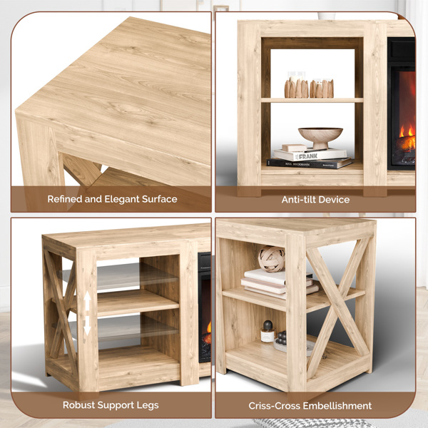  58寸橡木色双面交叉壁炉柜 149*40*60cm 18寸壁炉芯-4