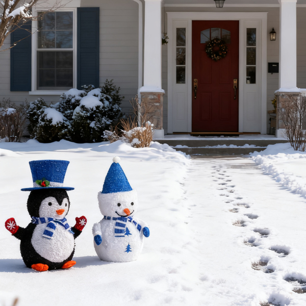 2pcs  28in  雪人企鹅组合 羊圈绒布 100L暖白皮线灯   伸缩款 圣诞灯饰经典元素 4.5V 3.6W 美规-13