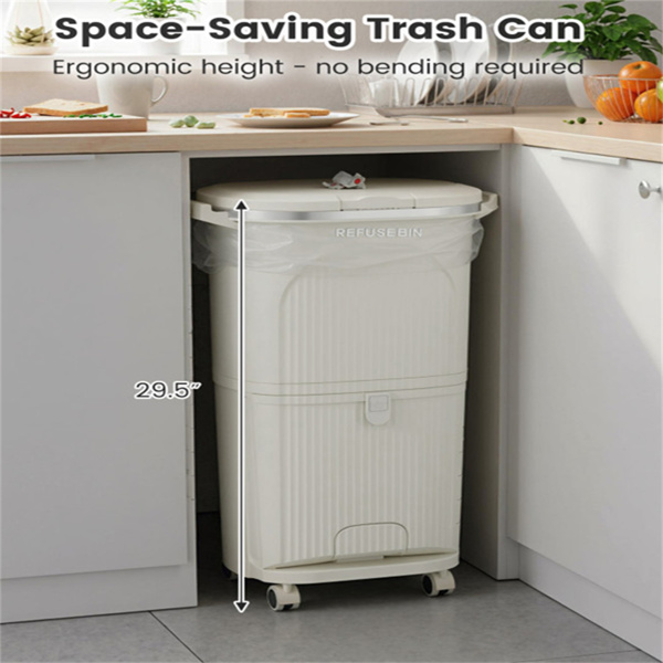 10加仑带盖厨房垃圾桶和2个可拆卸桶，2个隔间，PP材料，17" x 11.5" x 29.5"-6