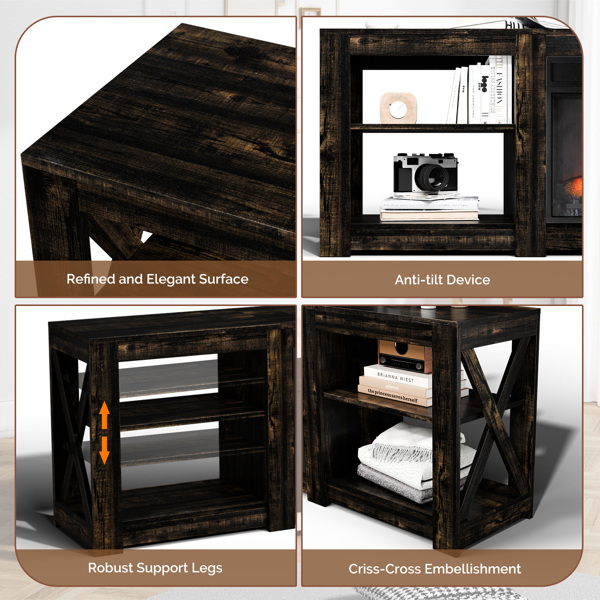 70寸黑金橡木色双面交叉壁炉柜 177.8*34.5*60cm 23寸壁炉芯-3