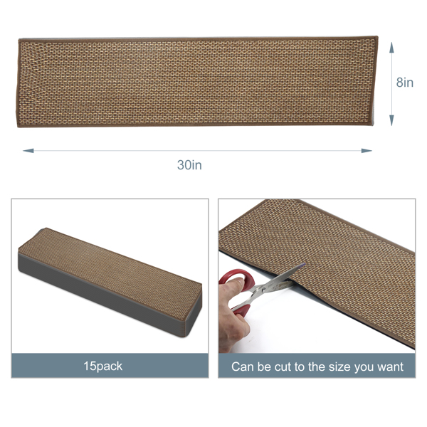 15片装亚麻防滑楼梯垫 宠物静音台阶垫 背胶固定老人防滑踏步贴 30x8英寸可裁剪楼梯条 四季通用防滑垫 可水洗缓冲护梯贴（周末不发货）-4
