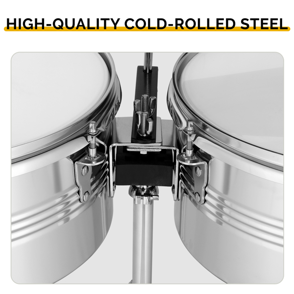 13in*14in 2鼓牛铃 不锈钢 天巴鼓 银色（电镀）-3