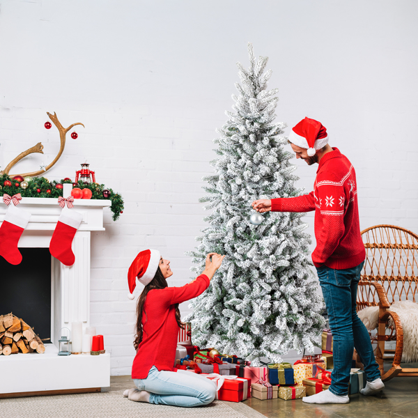 7ft 绿色植绒 铅笔树 自动树 PVC加单枝PE  1100枝头 400灯暖白8功能 圣诞树 30V 6W 美规-3