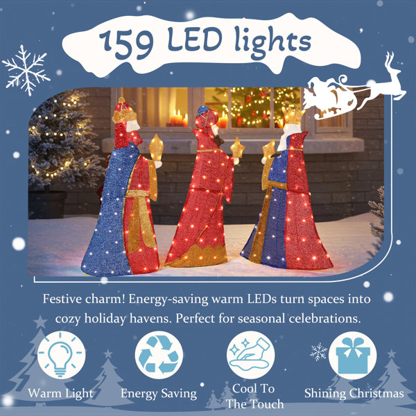 3pcs 42in 2D国王献礼 蓝红色 金葱布 159L暖白皮线灯  圣诞灯饰耶稣 4.5V 3.6W 美规-7