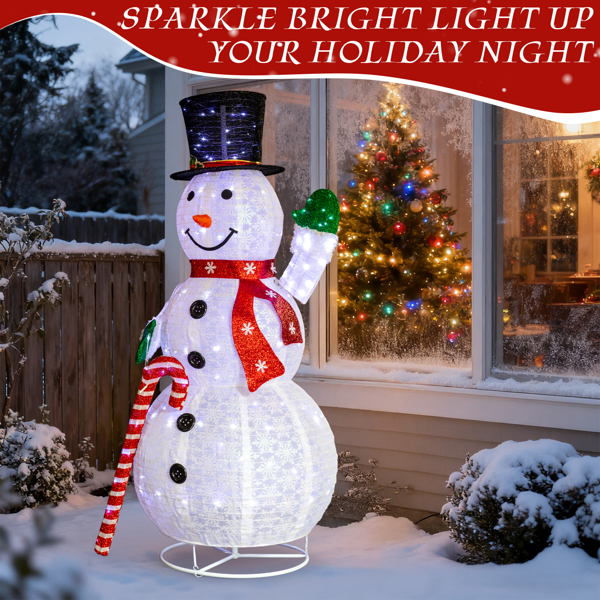 5.7ft 白色 拿拐杖糖雪人 雪花闪粉布 210L白光LED灯 伸缩款 圣诞灯饰雪人 30V 3.6W 美规-10