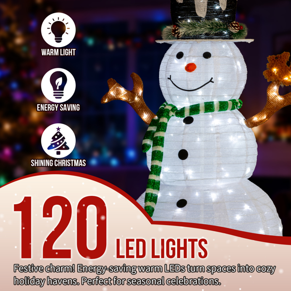 4ft 白色 松鼠星星雪人 葱布 120L白光LED灯 伸缩款 圣诞灯饰雪人 30V 3.6W 美规-4