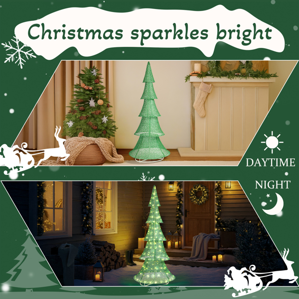 6ft 绿色 五层圣诞树 伸缩款 撒粉网布 200L暖白皮线灯 圣诞树灯装饰 30V 3.6W 美规-10