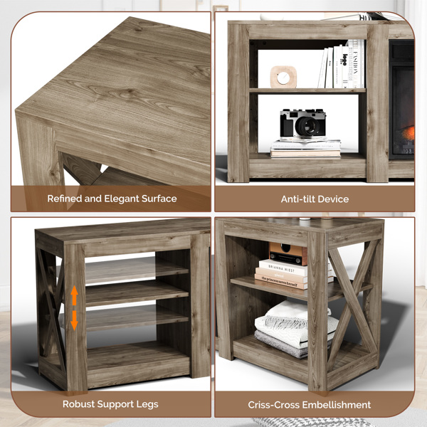 70寸水洗灰色双面交叉壁炉柜 177.8*34.5*60cm 23寸壁炉芯-4