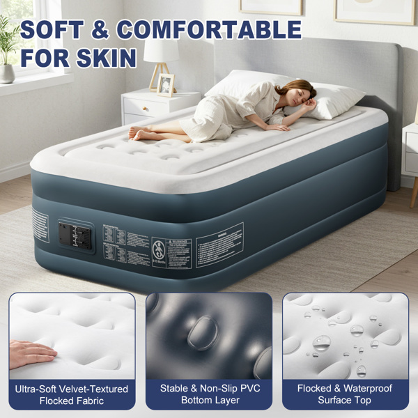 75*39*18in 植绒床面 PVC围带&底部 灰白色+深灰色 野营床垫 充气 带收纳袋 圆孔 美规插头 100kg-19