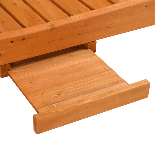  杉木 带轮带抽屉 两档调节 庭院木躺床 183*58*36.5cm 原木色 户外庭院 N001-24