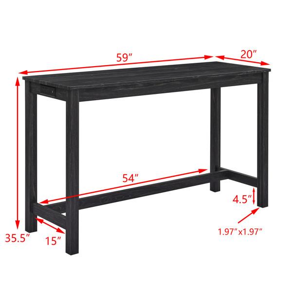 59 英寸吧台桌、餐桌、带电源插座的沙发桌、3 个软垫凳子、4 件套吧台桌椅套装，适用于客厅、餐厅、厨房 黑色-3