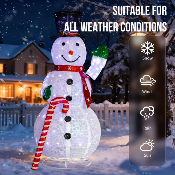 5.7ft 白色 拿拐杖糖雪人 雪花闪粉布 210L白光LED灯 伸缩款 圣诞灯饰雪人 30V 3.6W 美规-6