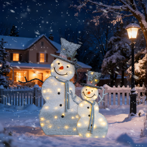 2pcs 4ft 2.6ft 白色 歪头雪人 绕线植绒 80LED灯暖白 圣诞灯饰雪人 30V 3.6W 美规-11