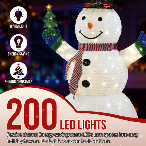 5.7ft 白色 手拿小树雪人 雪花闪粉布 200L暖白皮线灯 伸缩款 圣诞灯饰雪人 30V 3.6W 美规-4
