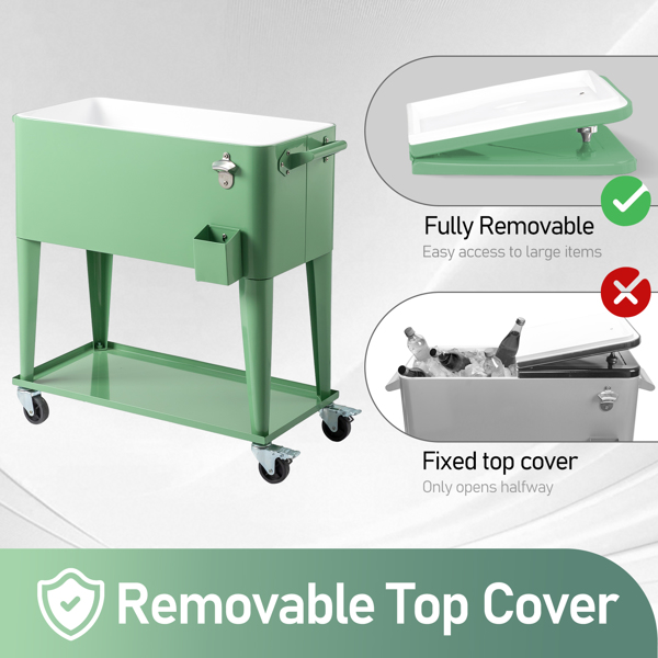 80QT 豆绿色 冷冻保温推车 87.5*38.5*91cm 长方形 塑料箱体 铁脚管 冷冻保温-4