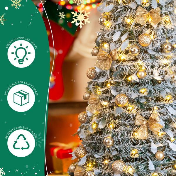 7ft 绿色植绒 伸缩圣诞树 PVC 170暖白灯8模式  带金色配饰 圣诞树 30V 3.6W 美规-10