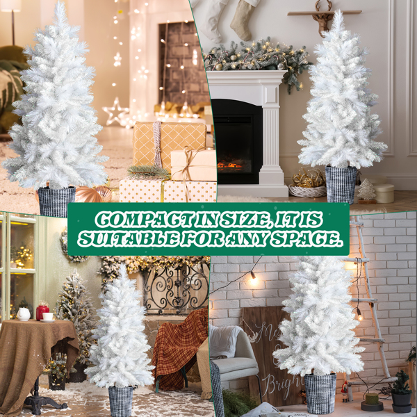 4ft  白色 200枝头 松针和PVC混合 带塑料花盆 圣诞树-8