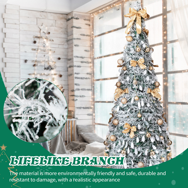 7ft 绿色植绒 伸缩圣诞树 PVC 170暖白灯8模式  带金色配饰 圣诞树 30V 3.6W 美规-14