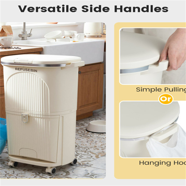 10加仑带盖厨房垃圾桶和2个可拆卸桶，2个隔间，PP材料，17" x 11.5" x 29.5"-8