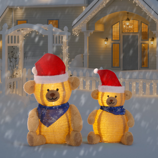 2pcs 36in 28in 棕色 玩偶熊 羊圈绒布 60L暖白光贴片灯 伸缩款 圣诞灯饰经典元素 4.5V 3.6W 美规-9