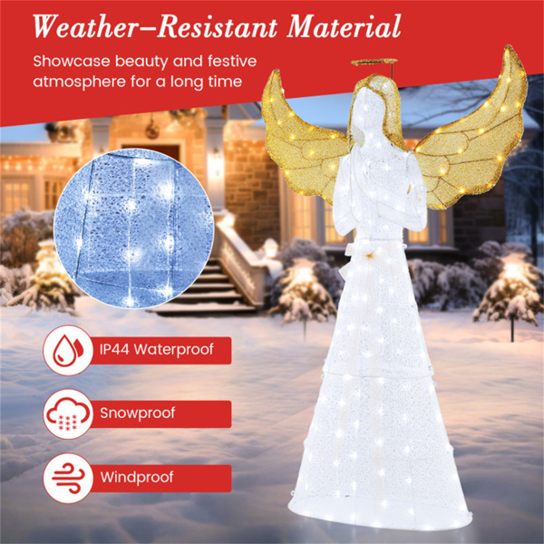 5英尺预点亮圣诞天使装饰，150个LED灯（暖白色），IP44防风雨圣诞装饰，带木桩和拉链-7