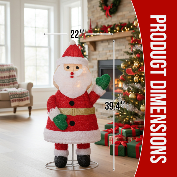 3.3ft  葱布加羊圈绒 挥手圣诞老人 100L暖白皮线灯 伸缩款  庭院圣诞老人装饰 4.5V 3.6W 美规-7